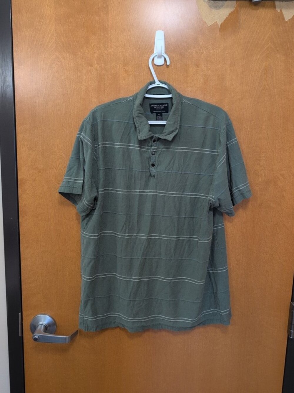 American Eagle Outfitters Shirt Mens XL Vintage Slim Fit Green White Snap Polo